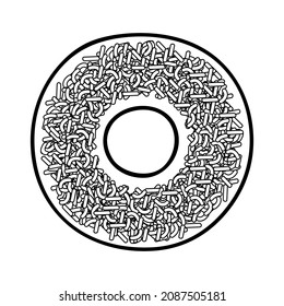donut line vector illustration,isolated on white background,top view