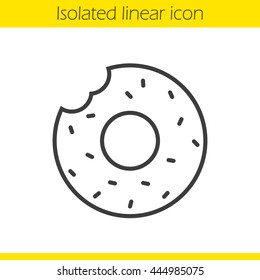 Donut linear icon. Thin line illustration. Doughnut with sprinkles contour symbol. Vector isolated outline drawing