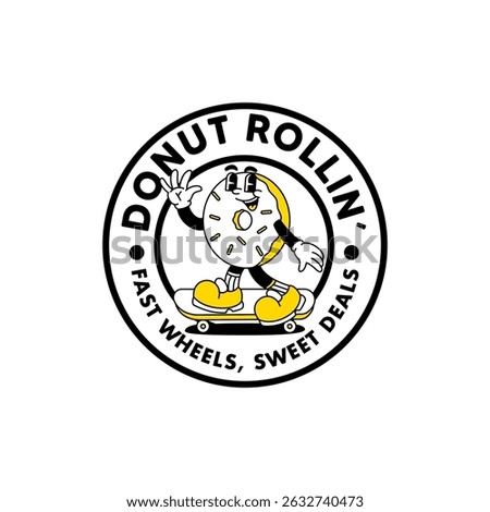 Donut logo cute retro cartoon vector hand drawn 