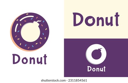 Donut logo design, combination donut and bom icon, With letter mark, pastel and purple. Good for logo shop, bakery shop, business or company. Simple, minimalist, elegan, children, and mainfull design.