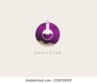 donut logo design template, logo with a combination of abstract donut and laboratory glass elements