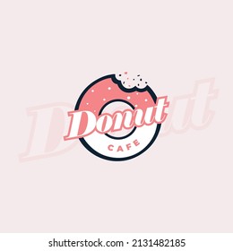 Plantilla vectorial de diseño de logotipo de Donut. La forma del círculo muerde a donut Icono de concepto de tipo logo para el restaurante de comida.