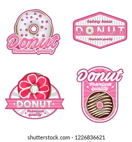 donut logo, emblem, badge, patch object illustration stock vector set