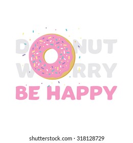 Donut logo grey pink do not worry be happy vector illustration 