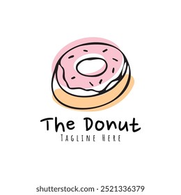 Donut Logo mit minimalistischer handgezeichneter Skizze. Vektorgrafik.