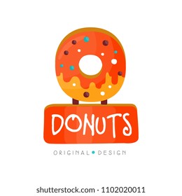 Donut logo original design, bakery and pastry shop label vector Illustration on a white background