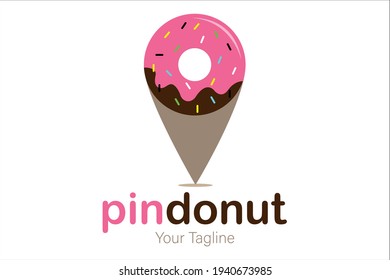 donut logo and pin location logo combination - pin donut logo