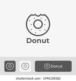 Donut Logo Vector Design With Bite Marks, Minimal Donut Symbol With Chocolate Sprinkles in Line Art Style