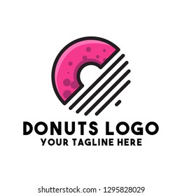 donut logo vector with pink color bread concept graphic sweet bakery logo