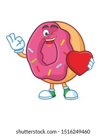 donut with love symbol cartoon mascot character vector 