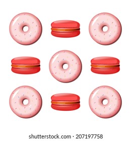 Donut and macaroon color vector illustration.