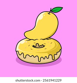 donut with mango flavor. donut and fruit combination icon. Food and drink concept icon isolated in flat cartoon style