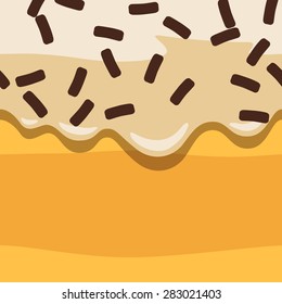 Donut mango vanilla glazed with caramel sprinkles tile pattern texture background. Vector illustration