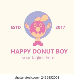 donut mascot cartoon simple concept vintage illustration graphic design suitable for t-shirts and business