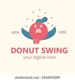 donut mascot cartoon simple concept vintage illustration graphic design suitable for t-shirts and business