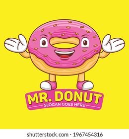 Vector con el logotipo de mascota Donut en estilo de diseño plano.