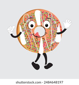 Donut mascot, vintage cartoon styled retro vector illustration, cute doughnut cartoon character design for t shirt design,poster,sticker and etc