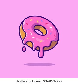 Donut Melted Floating Cartoon Vector Icon Illustration. Food Object Icon Concept Isolated Premium Vector. Flat Cartoon Style