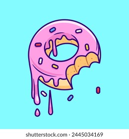 Donut Melted Floating Cartoon Vector Icon Illustration. Food Object Icon Concept Isolated Premium Vector. Flat Cartoon Style