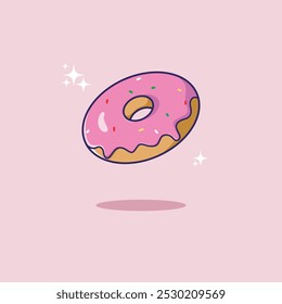 Donut Melted Floating Cartoon Vector Icon Illustration. Food Object Icon Concept isolated. Flat Cartoon Style