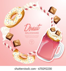 Donut Milkshake in Cocktail Jar : Vector Illustration