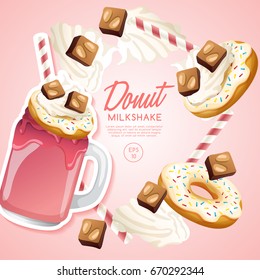 Donut Milkshake in Cocktail Jar : Vector Illustration