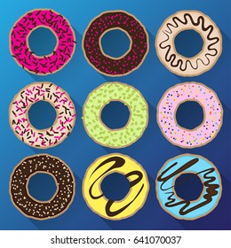 Donut minimalistic flat set with sweet cream