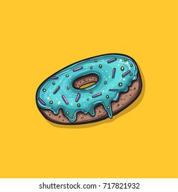 Donut with mint icing. Logo for cafes, restaurants, coffee shops, catering. Design element for menu, booklet banner website. Vector illustration.