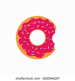 Donut with a mouth bite isolated on white background. vector illustration in flat style