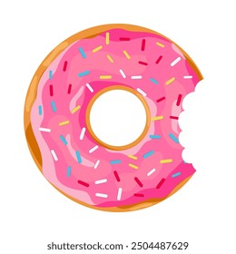 Donut con una mordida de la boca aislada en el fondo blanco. Ilustración vectorial en estilo plano