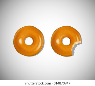Donut and donut with a mouth bite isolated on white background (teeth)