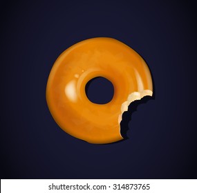 Donut with a mouth bite isolated on dark background (teeth)