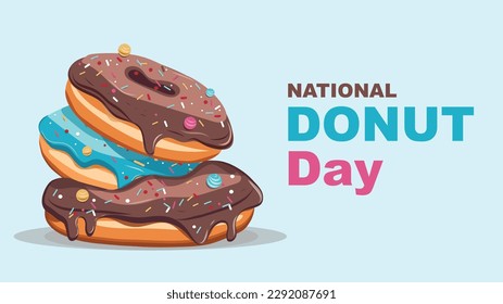 Donut National Day Illustration. Cartoon, place for text, postcard, banner.