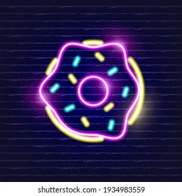 Donut Neon Icon. Glowing Vector Illustration Icon For Mobile, Web And Menu Design. Sweet Concept