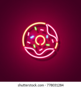 Donut neon sign. Neon sign, bright signboard, light banner. Vector icon