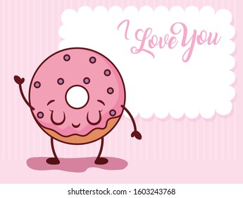 Donut and note design of happy valentines day love passion romantic wedding decoration and marriage theme Vector illustration