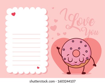 Donut and note design of happy valentines day love passion romantic wedding decoration and marriage theme Vector illustration