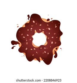 Donut with nuts and chocolate icing flying apart on a white background. Splashes of color glaze and nutty sprinkles. Seamless pattern