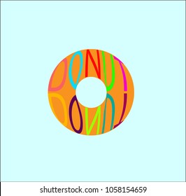 donut on a blue, turquoise background with an inscription donut.