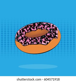 Donut on a colorful background in the style of a comic book.