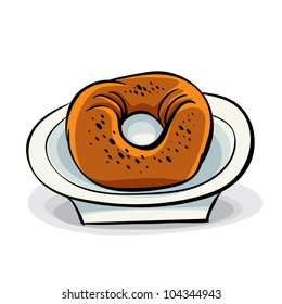 Donut on a plate, vector illustration.