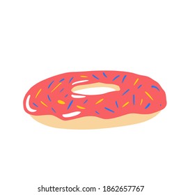 No sobre fondo blanco. Productos de panadería de dibujos animados con acristalamiento rosa en la ilustración vectorial de doodle estilo.