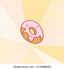 Donut on yellow beige background. Vintage dots background. Vector illustration