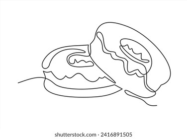 Donut one continuous line design. Restaurant food menu design concept. Decorative elements drawn on a white background.	

