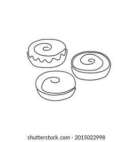 Donut one line art. Continuous line drawing of bun, cake, muffin.