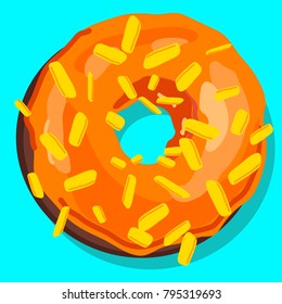 Donut with orange glaze. Donut icon, vector illustration.
