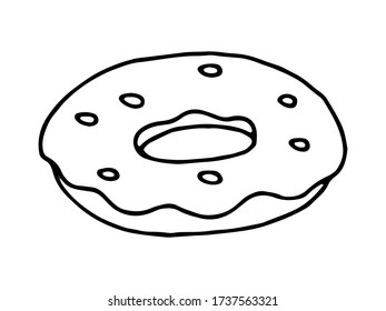 Donut outline doodle isolated vector illustration Bagel linear cartoon icon Sweets and candies design