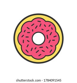 Donut outline icon. Thin line black donuts. Color vector icon.
