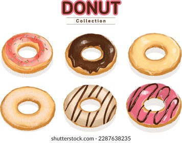 Donut. Paint Donut. Donut Collection. Vector. Watercolor Donut.