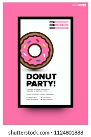 Donut Party Poster Design with Date and Time Template